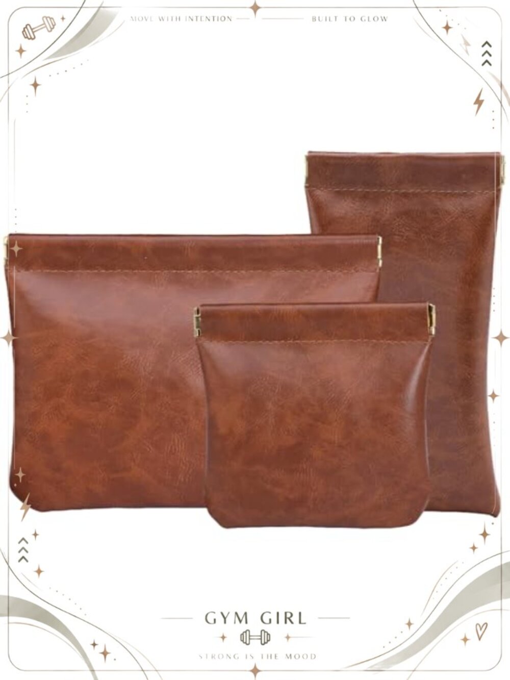 PU Leather Snap Closure Cosmetic Bags 3pc Mini Makeup Pouch Travel Set